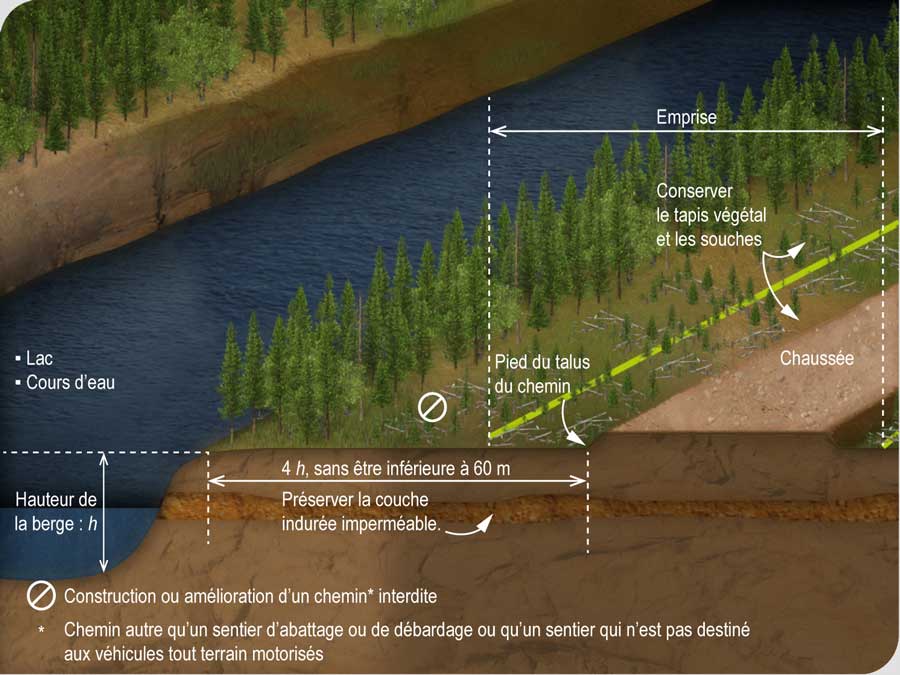 Règles qui régissent la construction ou l’amélioration d’un chemin situé à proximité d’un lac ou d’un cours d’eau sur un sol présentant une couche indurée imperméable 