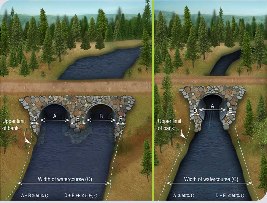 Maximum reduction of the width of a watercourse where it is not necessary to ensure the free flow of fish