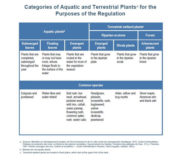 Categories of Aquatic and Terrestrial Plants for the Purposes of the Regulation